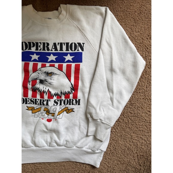ONEITA Sweatshirt Mens Large White Operation Desert Storm Eagle Graphic Crewneck - Picture 2 of 8